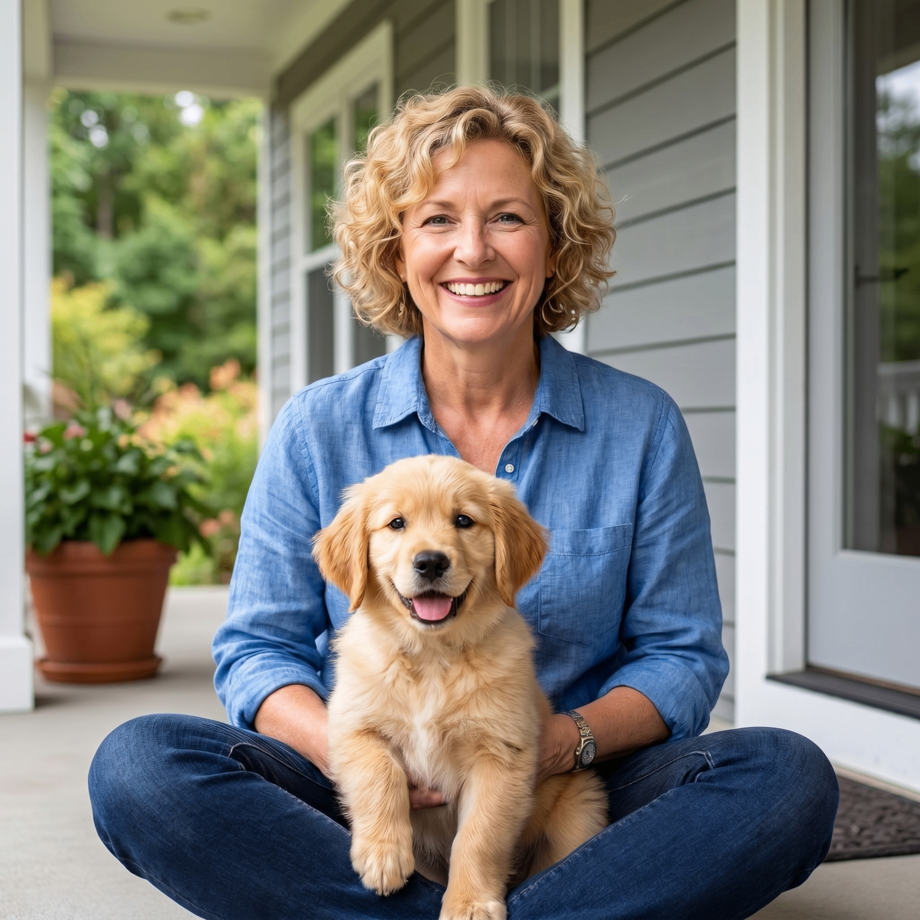 Amanda with her dog on a porch